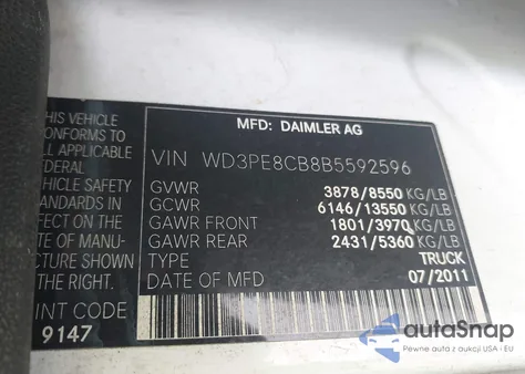 2011 Mercedes-Benz Sprinter 2500 High Roof из США, поврежденный, VIN WD3PE8CB8B5592596